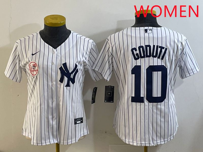Women New York Yankees #10 Goduti White Stripe 2025 Nike MLB Jersey style 2